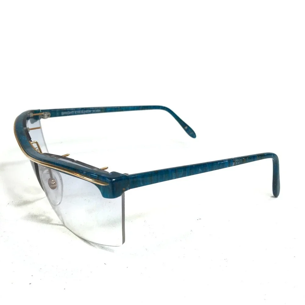 Bright Eyes Optical Affairs Eyeglasses Frames Blue Square Wrap Half Rim 70s 80s